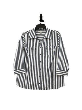 Christopher & Banks Womens L Used Blue White Striped Cotton Shirt